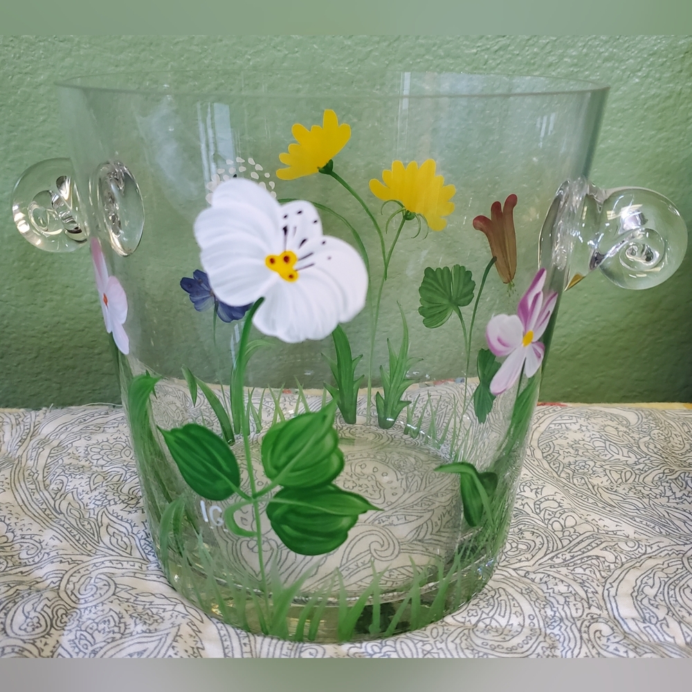 Royal Danube Hand Painted Floral Crystal Ice Bucket Wine Chiller